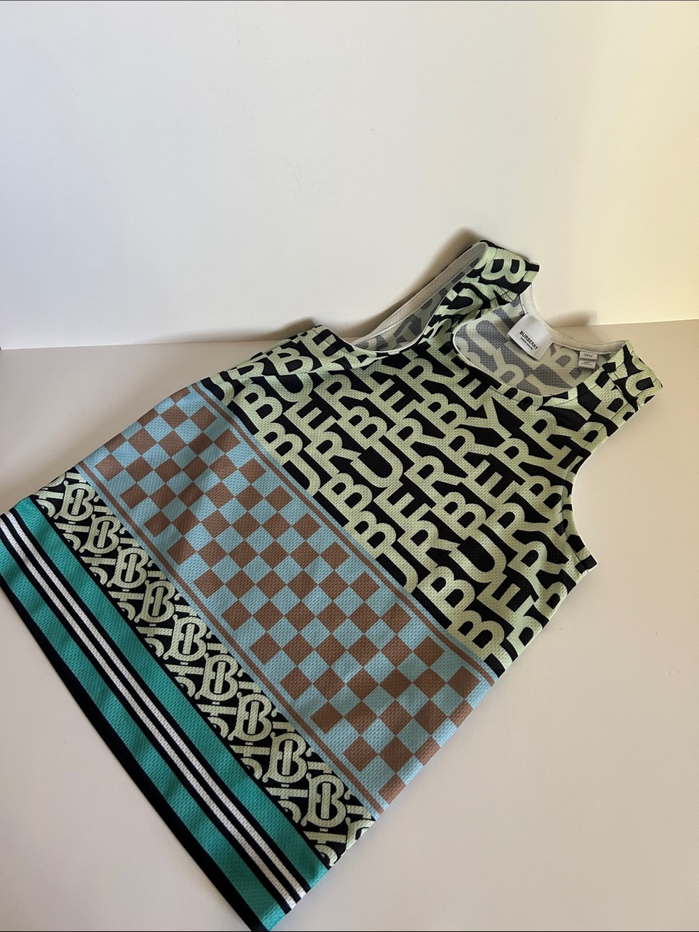 Burberry Mint Green, Brown & Black Logo Knit Tank